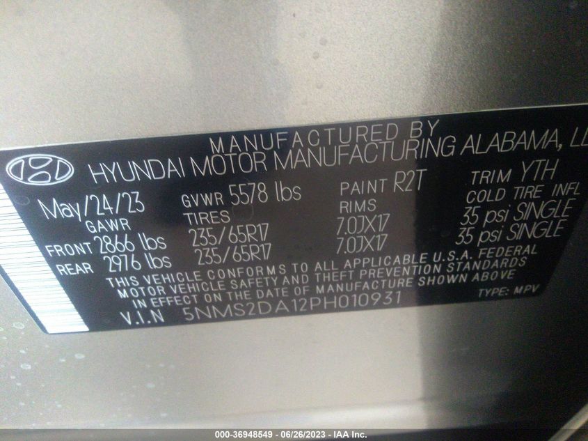 2023 HYUNDAI SANTA FE HYBRID BLUE - 5NMS2DA12PH010931