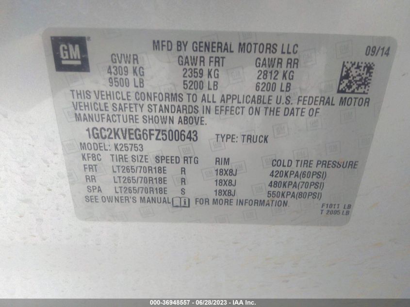 2015 CHEVROLET SILVERADO 2500HD LT - 1GC2KVEG6FZ500643
