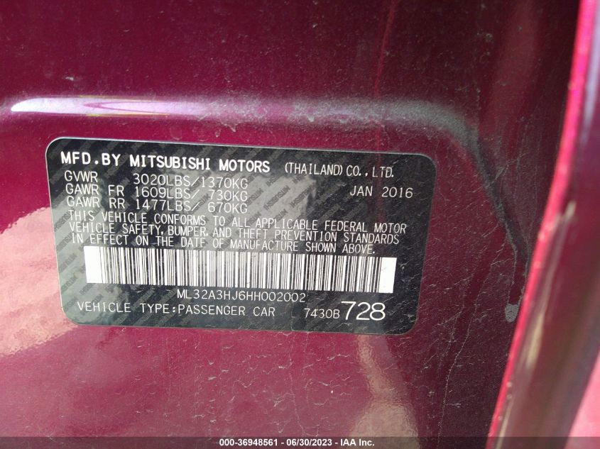 2017 MITSUBISHI MIRAGE ES - ML32A3HJ6HH002002