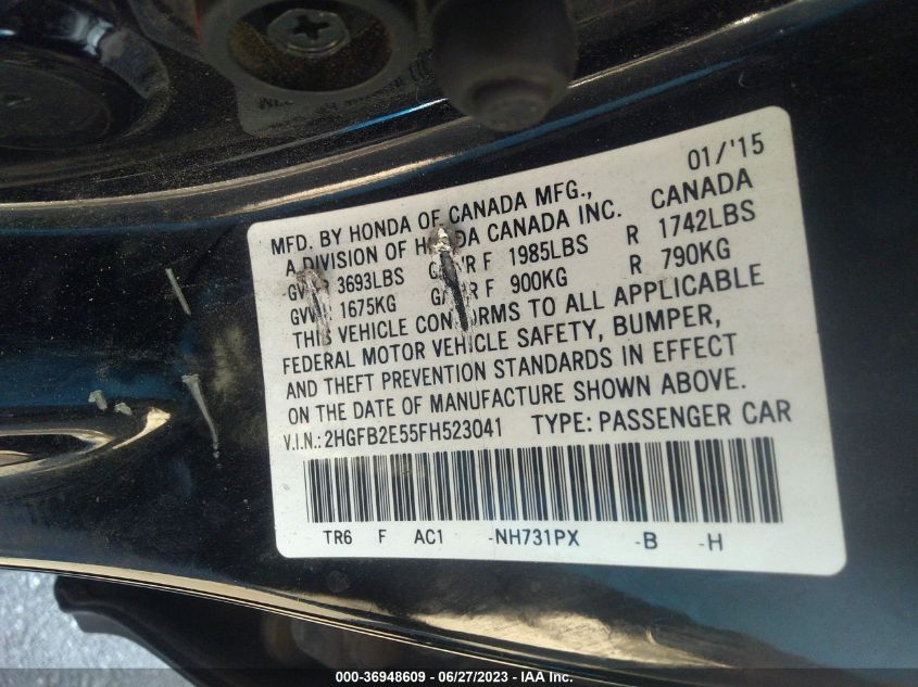 2015 HONDA CIVIC SEDAN LX - 2HGFB2E55FH523041