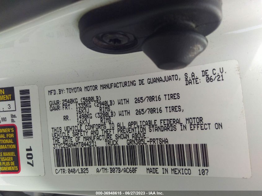 2021 TOYOTA TACOMA 4WD SR/SR5/TRD SPORT - 3TYCZ5AN4MT044231