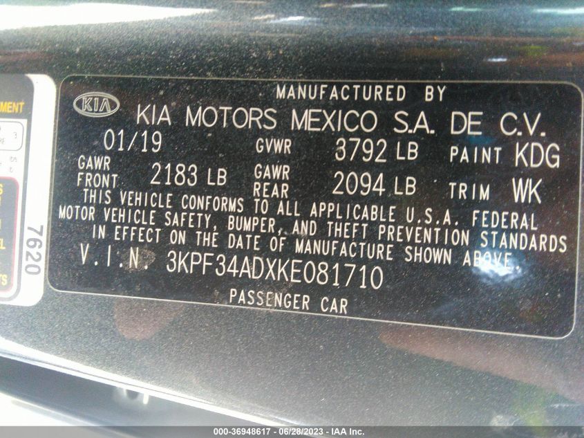 2019 KIA FORTE S - 3KPF34ADXKE081710