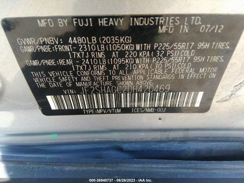 2013 SUBARU FORESTER 2.5X TOURING - JF2SHAGC2DH420469