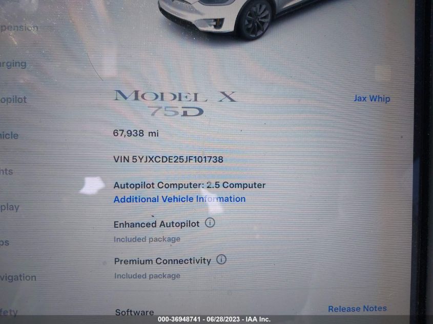 2018 TESLA MODEL X 75D/100D/P100D - 5YJXCDE25JF101738