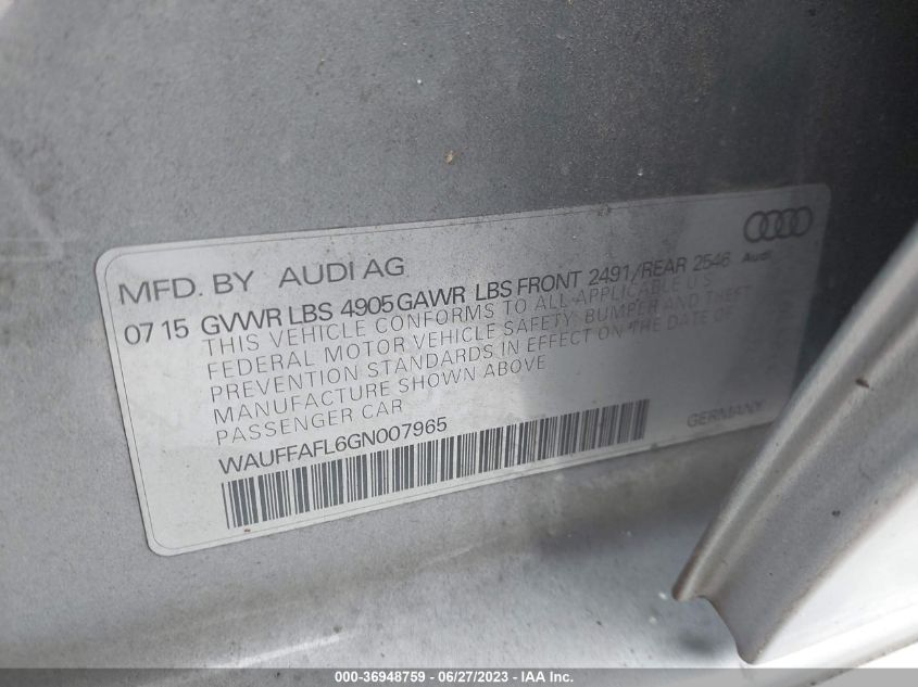 2016 AUDI A4 PREMIUM PLUS - WAUFFAFL6GN007965