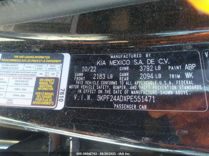 2023 KIA FORTE LX/LXS - 3KPF24ADXPE551471