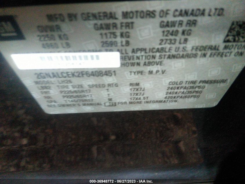 2015 CHEVROLET EQUINOX LT - 2GNALCEK2F6408451