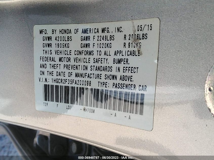 2015 HONDA ACCORD SEDAN LX - 1HGCR2F35FA200098