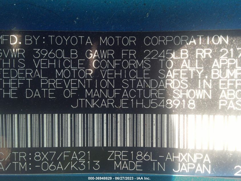 2017 TOYOTA COROLLA IM - JTNKARJE1HJ548918