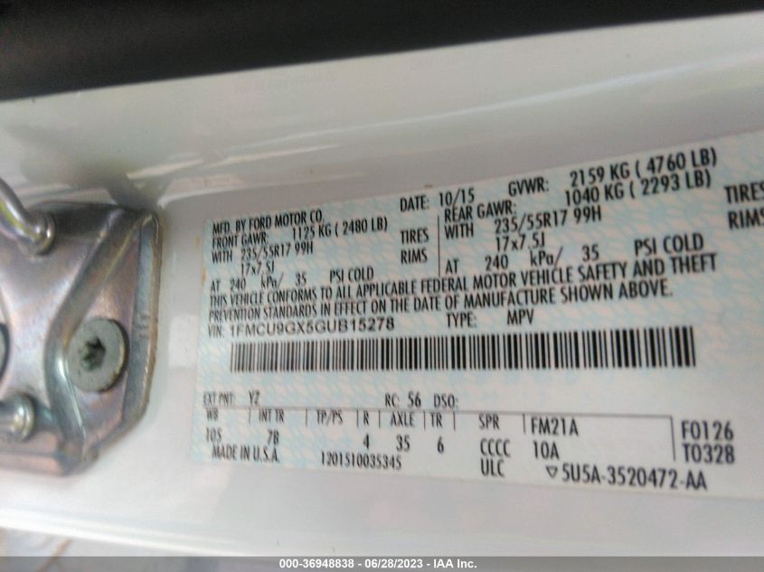2016 FORD ESCAPE SE - 1FMCU9GX5GUB15278