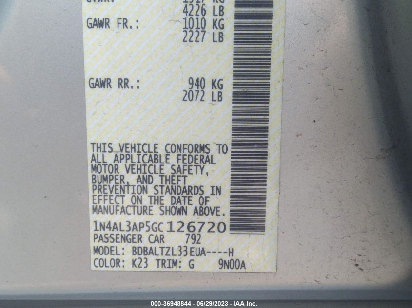 2016 NISSAN ALTIMA 2.5 SL - 1N4AL3AP5GC126720