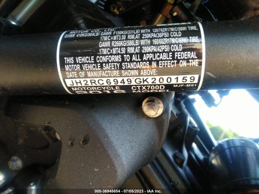 2016 HONDA CTX700 D JH2RC6949GK200159