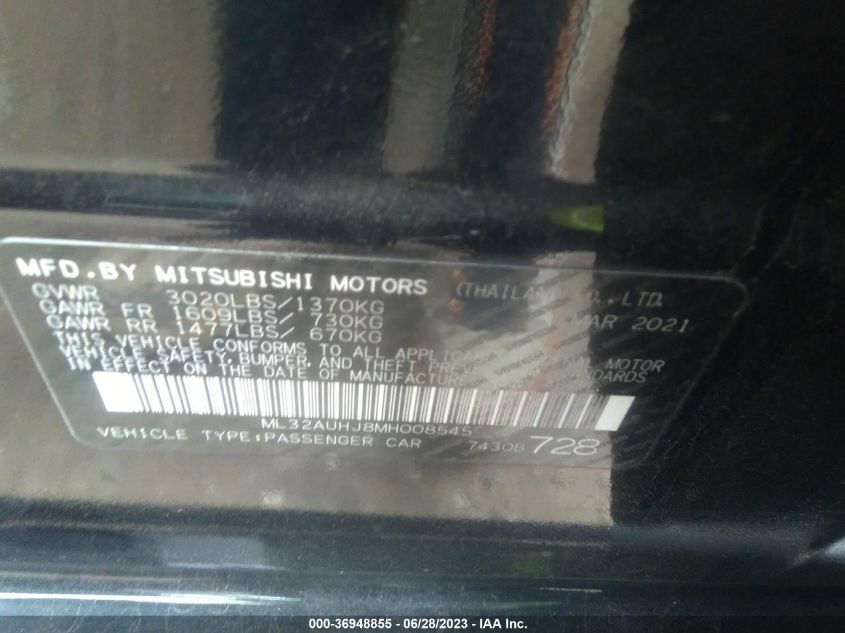 2021 MITSUBISHI MIRAGE ES/LE/CARBONITE EDITION - ML32AUHJ8MH008545