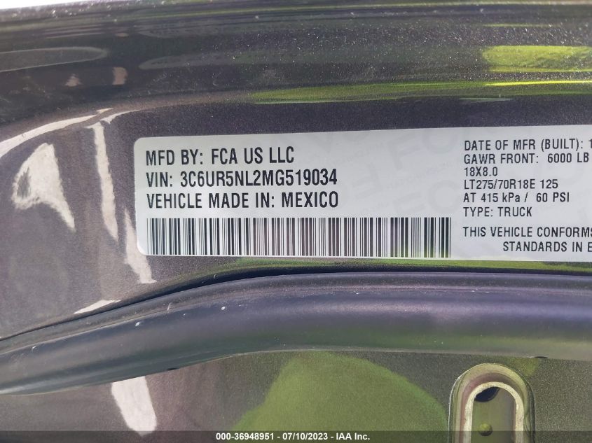 2021 RAM 2500 LARAMIE - 3C6UR5NL2MG519034