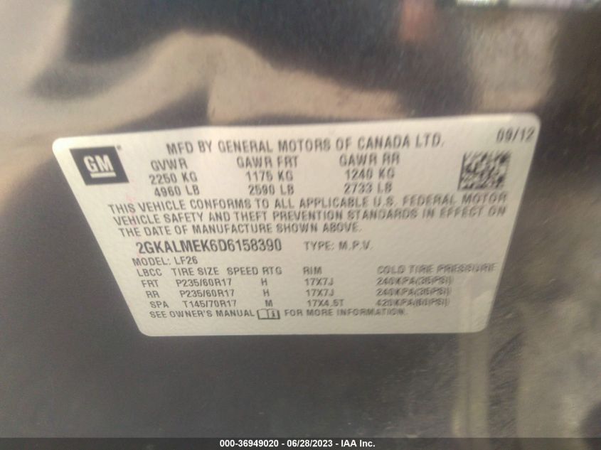 2013 GMC TERRAIN SLE - 2GKALMEK6D6158390