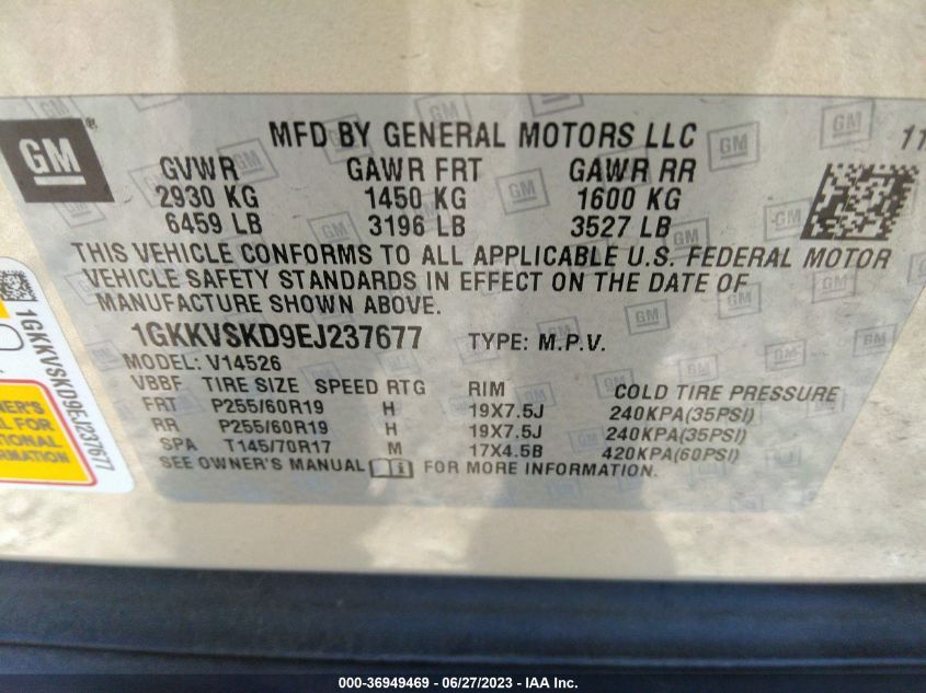 2014 GMC ACADIA SLT - 1GKKVSKD9EJ237677