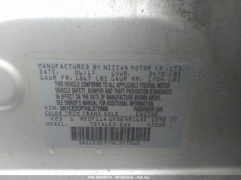 2017 NISSAN VERSA NOTE SL - 3N1CE2CP7HL377560