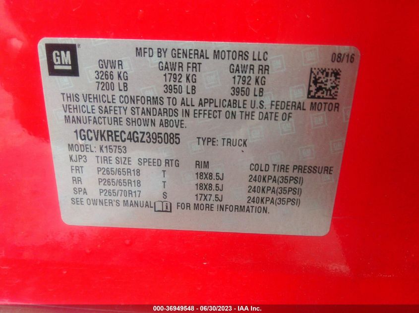 2016 CHEVROLET SILVERADO 1500 LT - 1GCVKREC4GZ395085