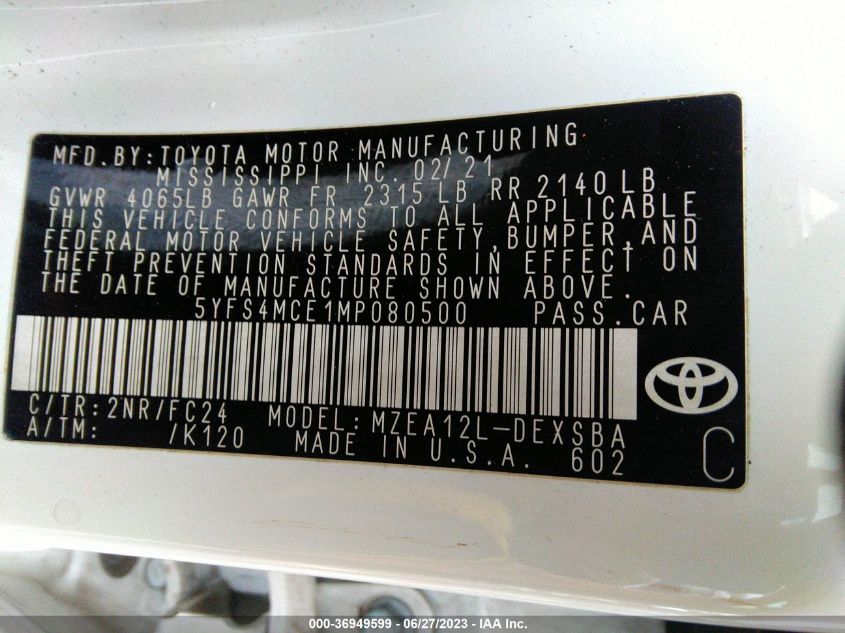 2021 TOYOTA COROLLA APEX SE - 5YFS4MCE1MP080500