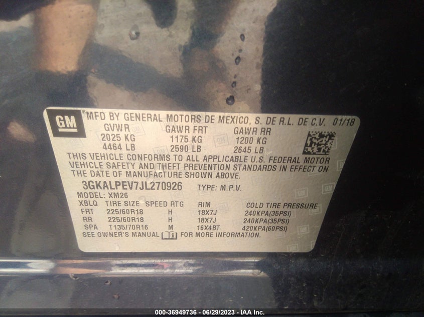 VIN 3GKALPEV7JL270926 2018 GMC TERRAIN SLT