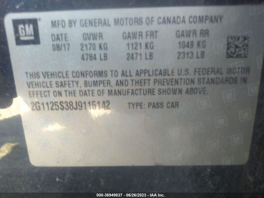 2018 CHEVROLET IMPALA PREMIER - 2G1125S38J9115142