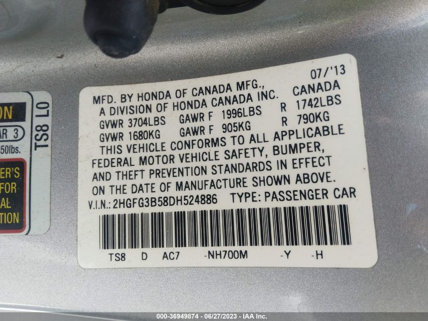 2013 HONDA CIVIC CPE LX - 2HGFG3B58DH524886