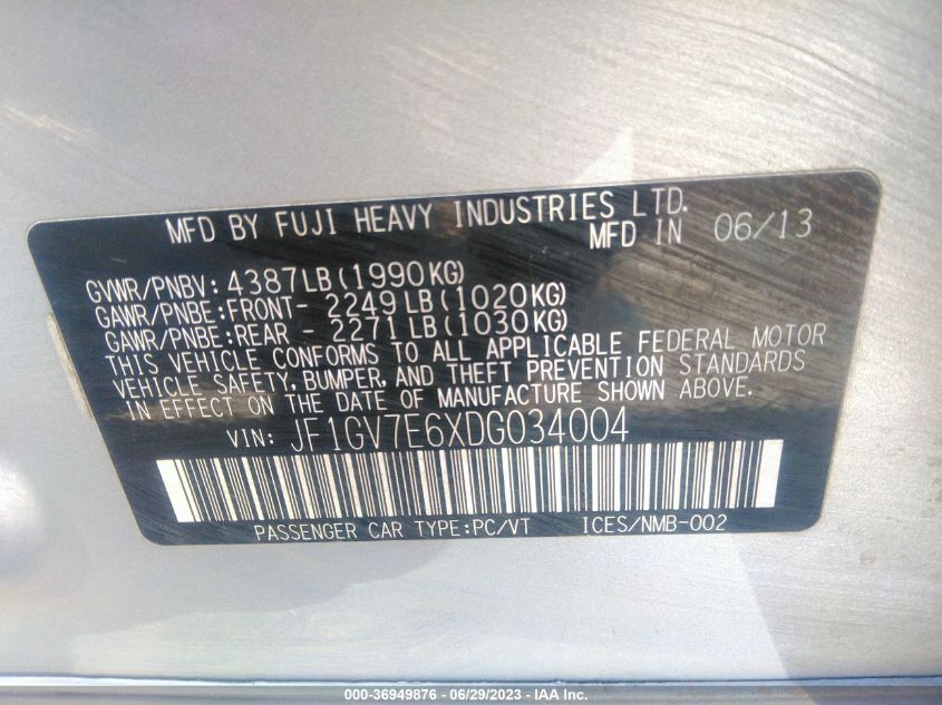 2013 SUBARU IMPREZA SEDAN WRX WRX JF1GV7E6XDG034004