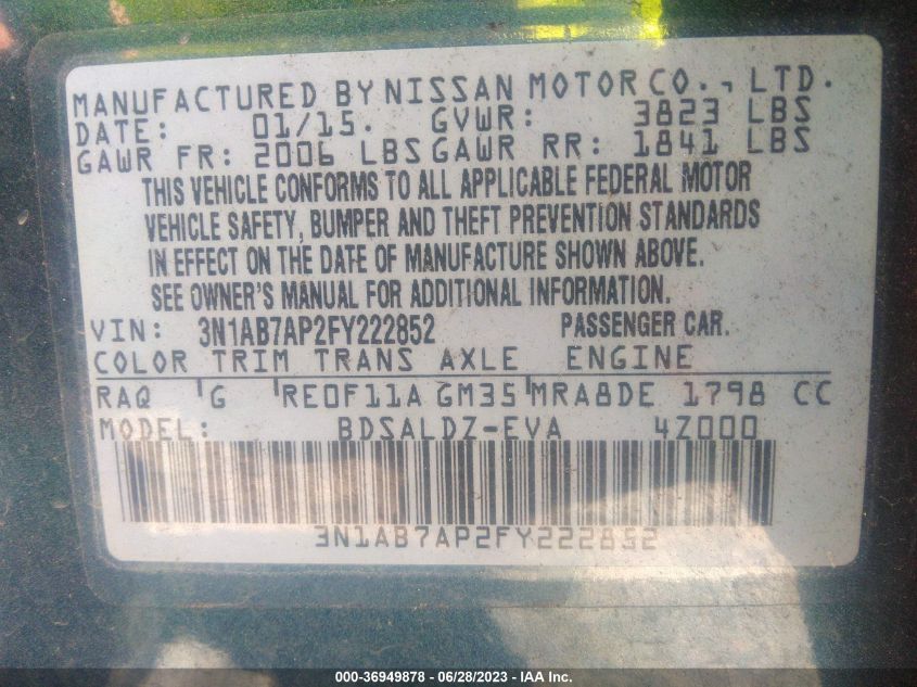 2015 NISSAN SENTRA SV - 3N1AB7AP2FY222852