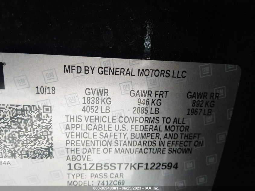 2019 CHEVROLET MALIBU LS - 1G1ZB5ST7KF122594