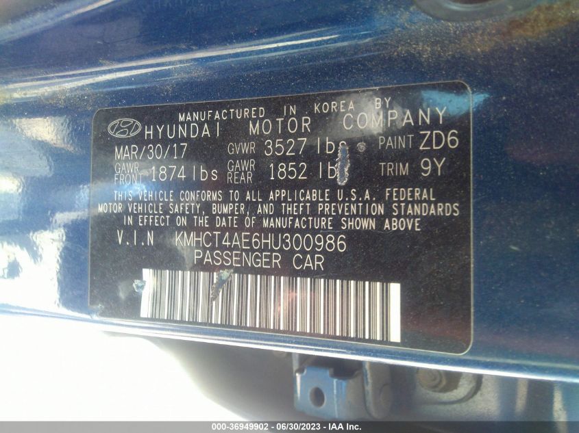2017 HYUNDAI ACCENT SE - KMHCT4AE6HU300986