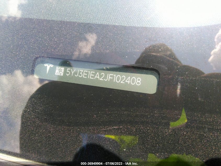 2018 TESLA MODEL 3 RANGE BATTERY - 5YJ3E1EA2JF102408