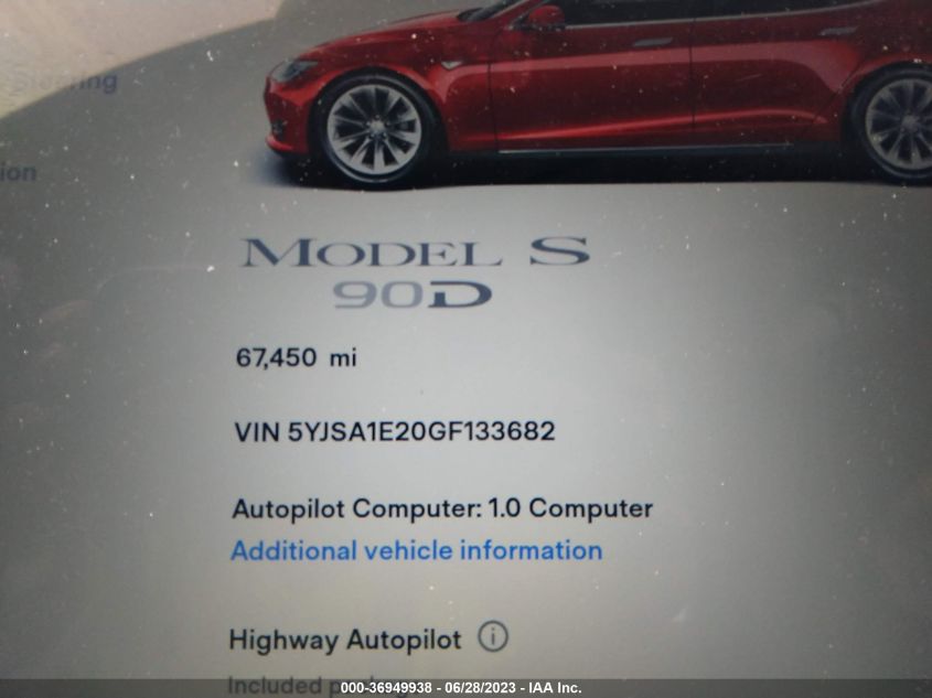 2016 TESLA MODEL S 90D/70D/75D/60D/85D - 5YJSA1E20GF133682