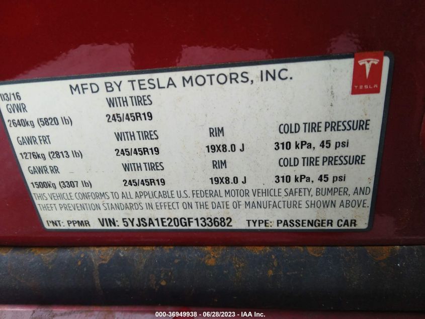 2016 TESLA MODEL S 90D/70D/75D/60D/85D - 5YJSA1E20GF133682