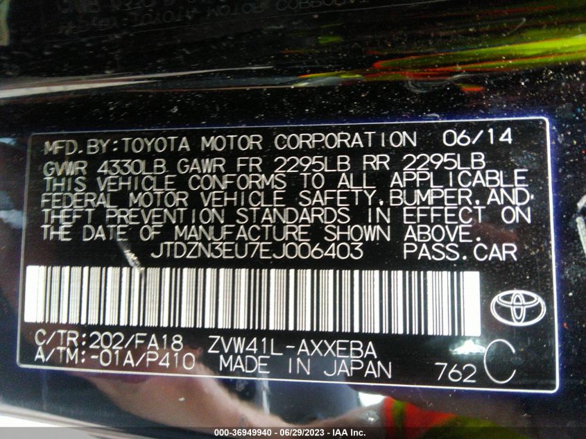 2014 TOYOTA PRIUS V TWO/THREE/FIVE - JTDZN3EU7EJ006403