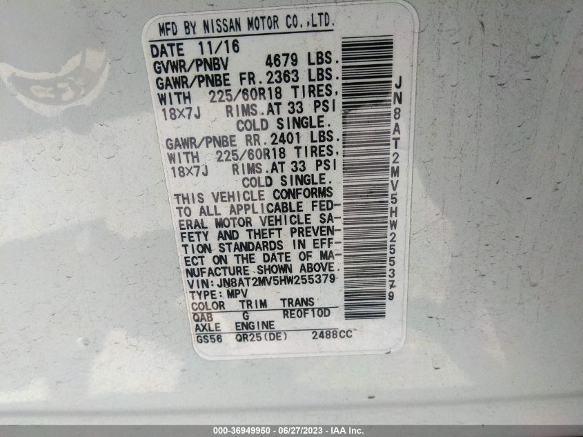 2017 NISSAN ROGUE SL - JN8AT2MV5HW255379