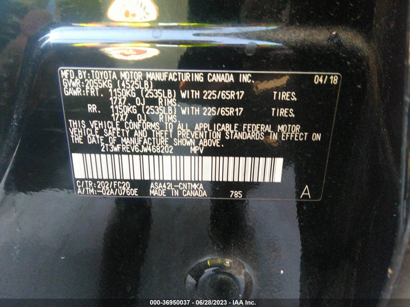 VIN 2T3WFREV6JW468202 2018 TOYOTA RAV4 XLE/ADVENTURE