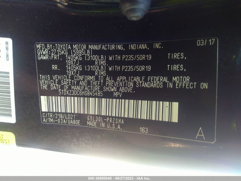 2017 TOYOTA SIENNA SE - 5TDXZ3DC6HS845485
