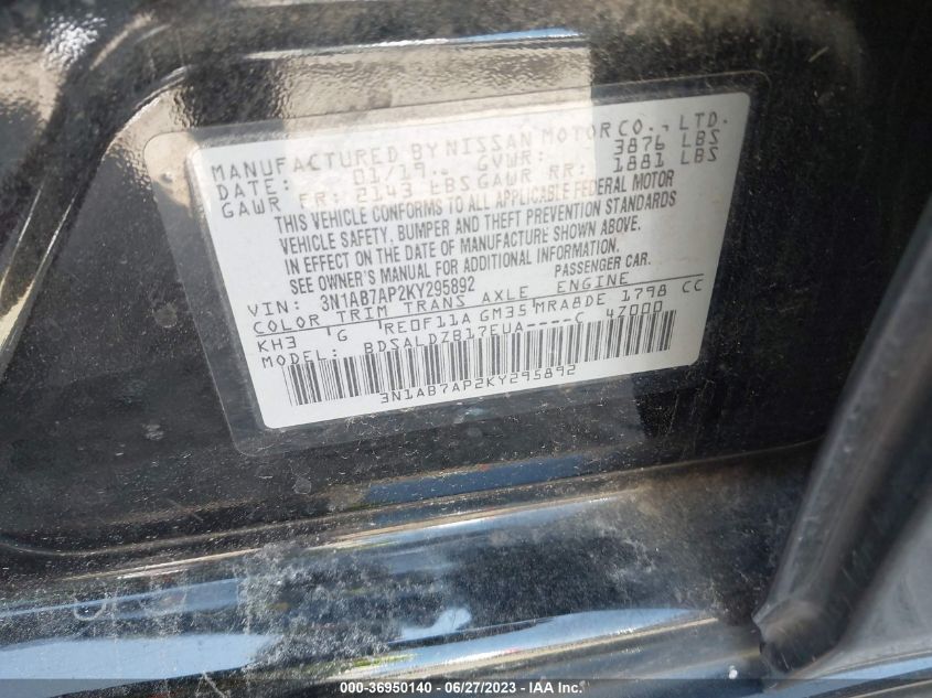 2019 NISSAN SENTRA SV - 3N1AB7AP2KY295892