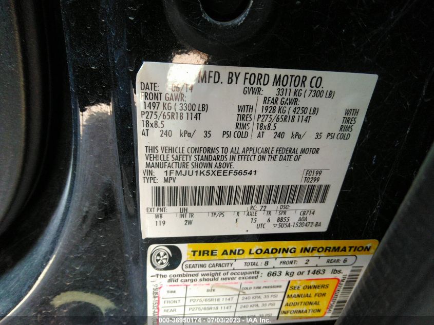 2014 FORD EXPEDITION LIMITED - 1FMJU1K5XEEF56541