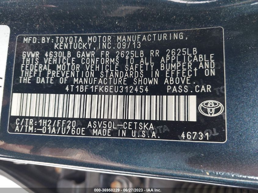 2014 TOYOTA CAMRY L/LE/XLE/SE/SE SPORT - 4T1BF1FK6EU312454