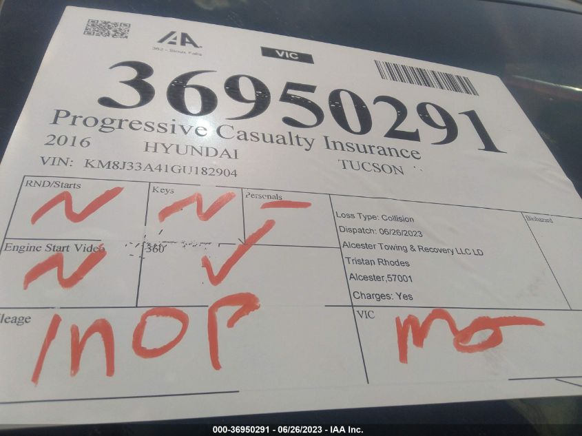 2016 HYUNDAI TUCSON SE - KM8J33A41GU182904