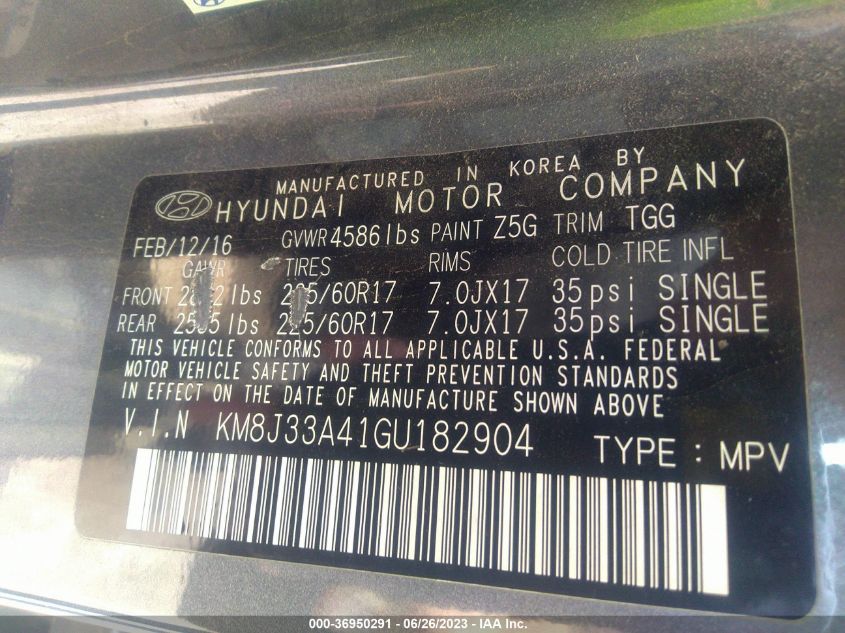 2016 HYUNDAI TUCSON SE - KM8J33A41GU182904