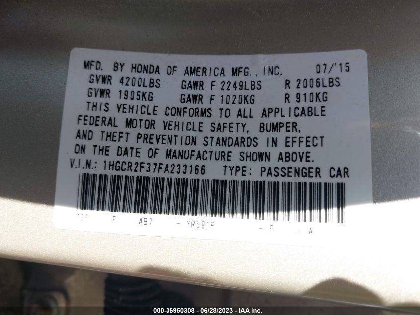 2015 HONDA ACCORD SEDAN LX - 1HGCR2F37FA233166