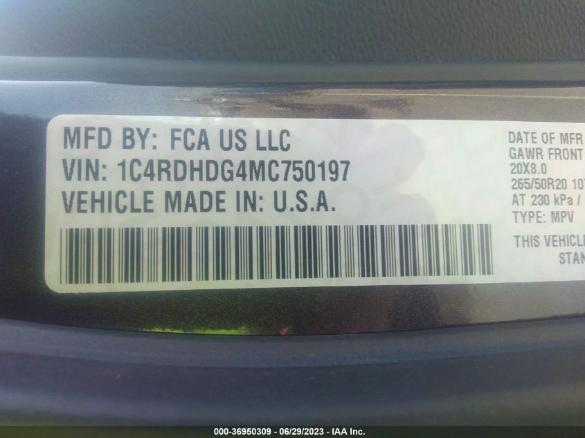 2021 DODGE DURANGO GT - 1C4RDHDG4MC750197