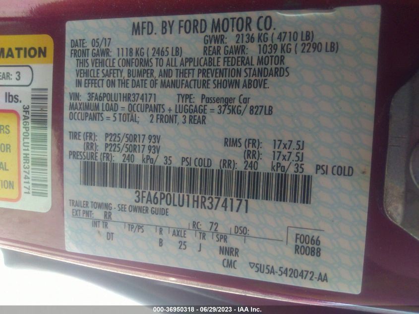2017 FORD FUSION HYBRID SE - 3FA6P0LU1HR374171