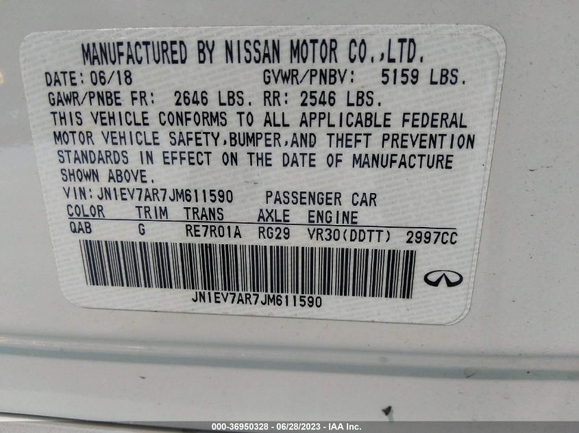2018 INFINITI Q50 3.0T LUXE - JN1EV7AR7JM611590
