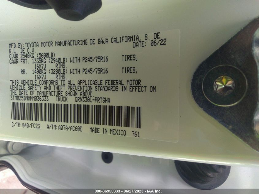 2022 TOYOTA TACOMA 2WD SR5/TRD SPORT - 3TMBZ5DNXNM036333