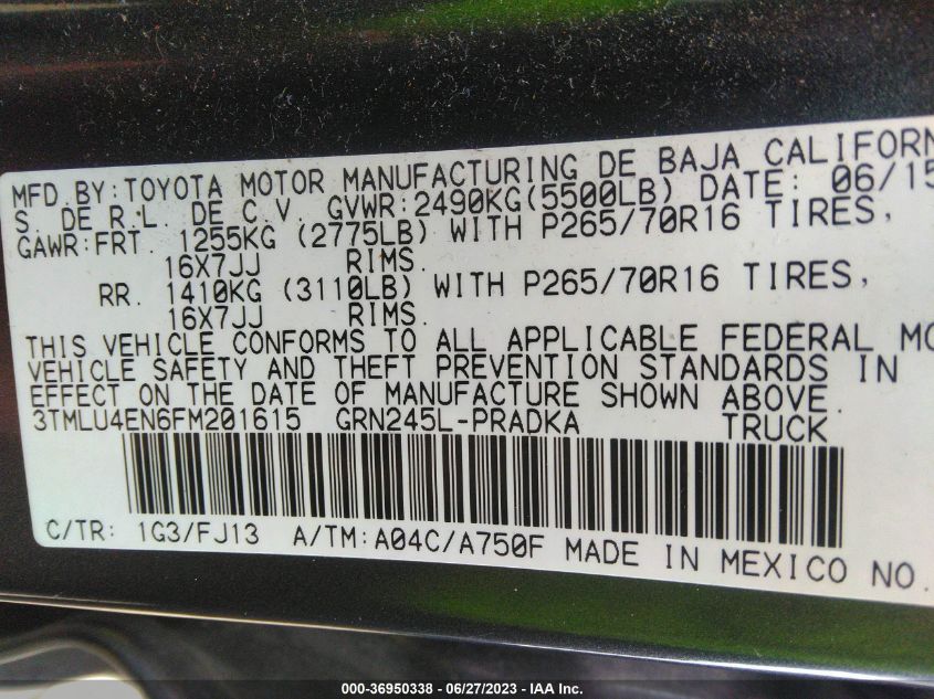 2015 TOYOTA TACOMA - 3TMLU4EN6FM201615