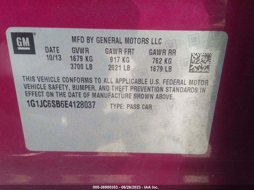 2014 CHEVROLET SONIC LT - 1G1JC6SB6E4128037