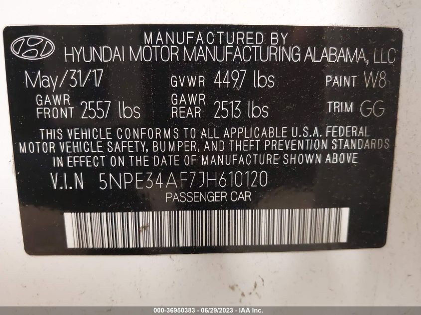 2018 HYUNDAI SONATA SEL - 5NPE34AF7JH610120